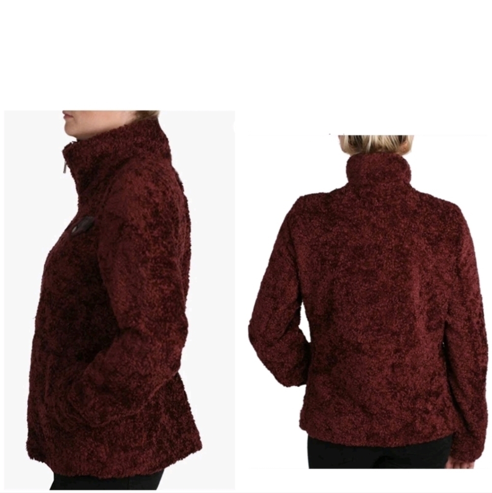 Pendleton Wool Jacket Burdundy Red Full Zip Fuzzy Coat Plaid Woman's Sz XL